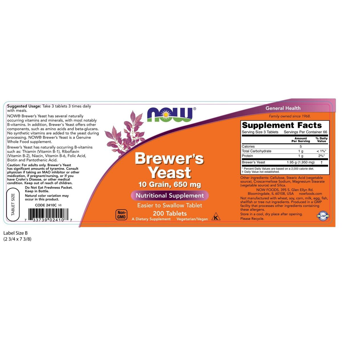 BREWERS YEAST 500MG 200TAB USA/NOW